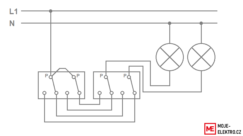 Schéma zapojení vypínače č.5b (6+6)